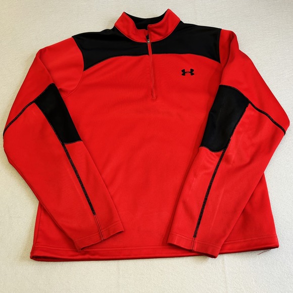 Under Armour Jacket Mens MD Red Fleece 1/4 Zip Fleece BMX Riders‎ Pullover Biker - Picture 1 of 10